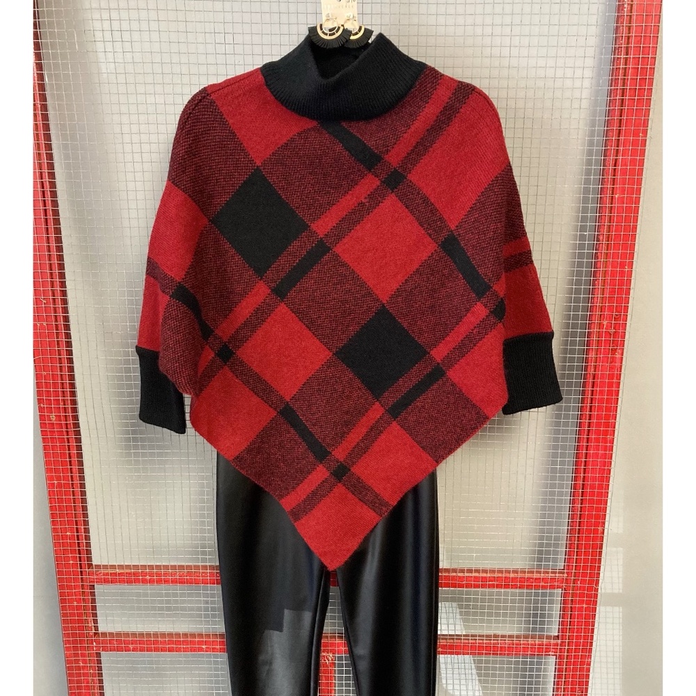 Buffalo Plaid Long Sleeve Poncho